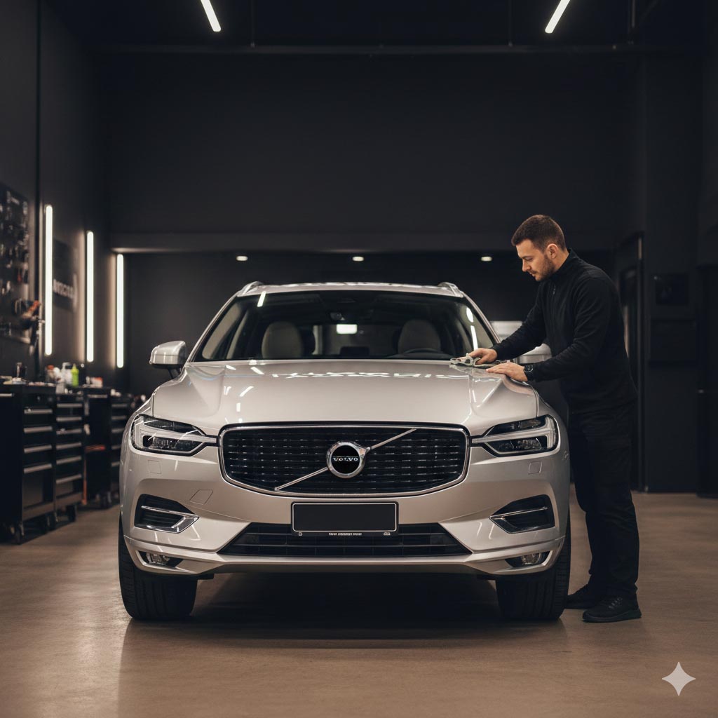 Tecnico specializzato effettua controllo e manutenzione su Volvo XC60 in officina specializzata
