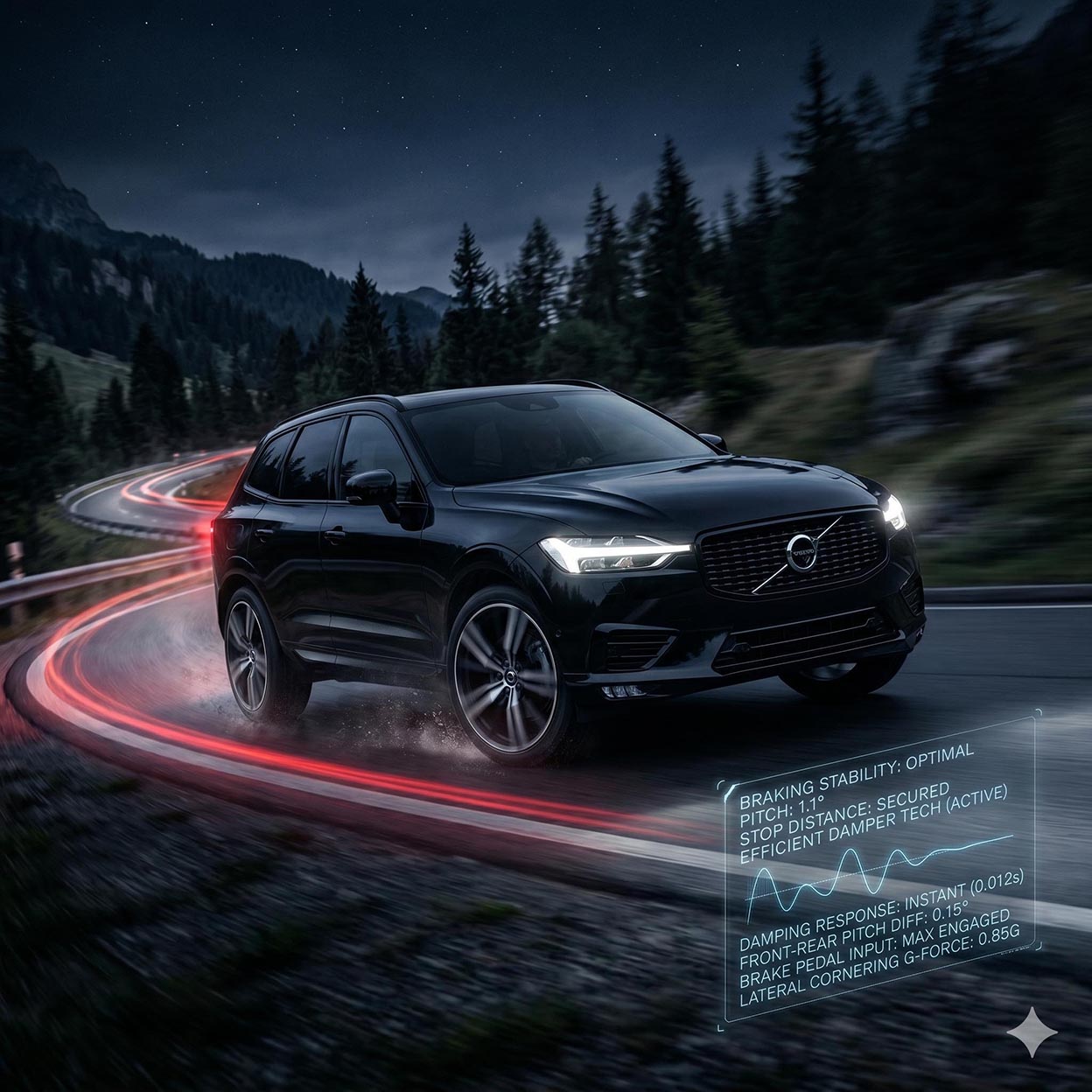 Auto in frenata d'emergenza che mantiene l'assetto stabile grazie a sospensioni efficienti - Analisi tecnica Autofficina Autronica.